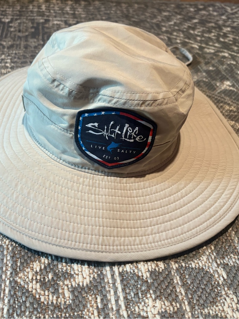 Salt Life Youth Beige Wide-Brim Fishing Hat with Patch